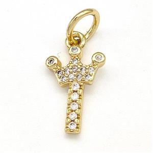 Copper Pendant Pave Zirconia Letter-I Crown Gold Plated, approx 10-14mm [FN41092]
