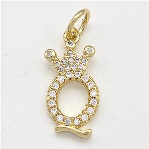 Copper Pendant Pave Zirconia Letter-Q Crown Gold Plated, approx 10-14mm [FN41100]