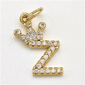 Copper Pendant Pave Zirconia Letter-Z Crown Gold Plated, approx 10-14mm [FN41109]