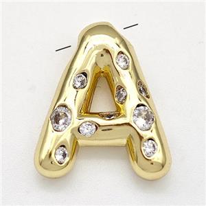 Copper Letter-A Pendant Micro Pave Zirconia Gold Plated, approx 14-20mm [FN41111]