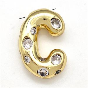 Copper Letter-C Pendant Micro Pave Zirconia Gold Plated, approx 14-20mm [FN41113]