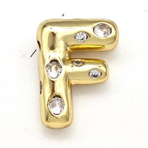 Copper Letter-F Pendant Micro Pave Zirconia Gold Plated, approx 14-20mm [FN41116]