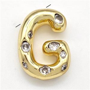 Copper Letter-G Pendant Micro Pave Zirconia Gold Plated, approx 14-20mm [FN41117]