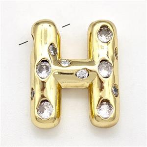 Copper Letter-H Pendant Micro Pave Zirconia Gold Plated, approx 14-20mm [FN41118]