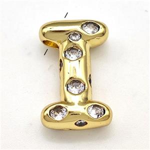 Copper Letter-I Pendant Micro Pave Zirconia Gold Plated, approx 14-20mm [FN41119]