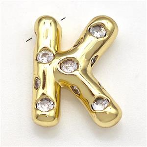 Copper Letter-K Pendant Micro Pave Zirconia Gold Plated, approx 14-20mm [FN41121]