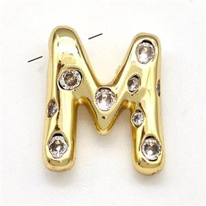 Copper Letter-M Pendant Micro Pave Zirconia Gold Plated, approx 14-20mm [FN41123]