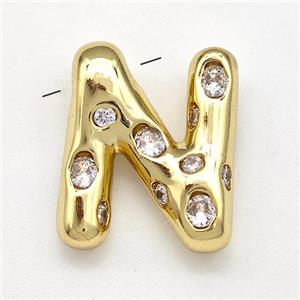 Copper Letter-N Pendant Micro Pave Zirconia Gold Plated, approx 14-20mm [FN41124]