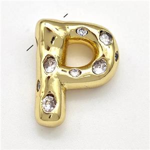 Copper Letter-P Pendant Micro Pave Zirconia Gold Plated, approx 14-20mm [FN41126]