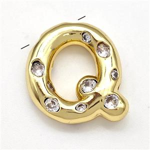 Copper Letter-Q Pendant Micro Pave Zirconia Gold Plated, approx 14-20mm [FN41127]