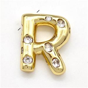 Copper Letter-R Pendant Micro Pave Zirconia Gold Plated, approx 14-20mm [FN41128]