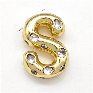 Copper Letter-S Pendant Micro Pave Zirconia Gold Plated, approx 14-20mm [FN41129]