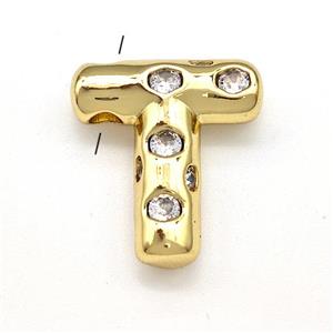 Copper Letter-T Pendant Micro Pave Zirconia Gold Plated, approx 14-20mm [FN41130]