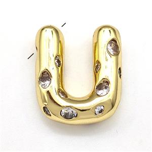 Copper Letter-U Pendant Micro Pave Zirconia Gold Plated, approx 14-20mm [FN41131]