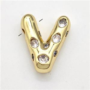 Copper Letter-V Pendant Micro Pave Zirconia Gold Plated, approx 14-20mm [FN41132]