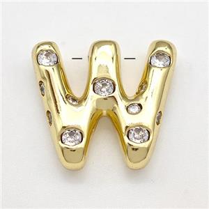 Copper Letter-W Pendant Micro Pave Zirconia Gold Plated, approx 14-20mm [FN41133]