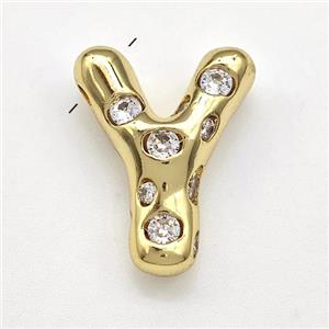 Copper Letter-Y Pendant Micro Pave Zirconia Gold Plated, approx 14-20mm [FN41135]