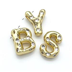 Copper Letter Pendant Micro Pave Zirconia Mixed Alphabet Gold Plated, approx 14-20mm [FN41137]