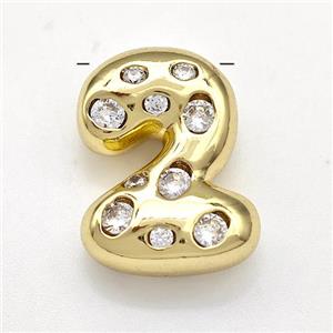 Copper Number-2 Pendant Micro Pave Zirconia Gold Plated, approx 10-20mm [FN41140]