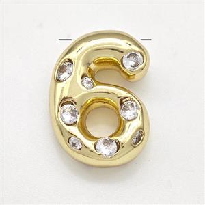 Copper Number-6 Pendant Micro Pave Zirconia Gold Plated, approx 10-20mm [FN41144]