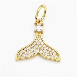 Copper Shark-tail Pendant Pave Zirconia Gold Plated, approx 15mm [FN41152]