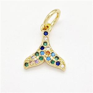 Copper Shark-tail Pendant Pave Zirconia Gold Plated, approx 10mm [FN41156]