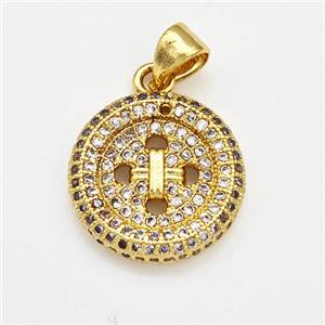 Copper Circle Pendant Pave Zircon Gold Plated, approx 15mm [FN41157]
