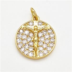 Jesus Charms Copper Circle Pendant Micro Pave Zirconia Gold Plated, approx 15mm [FN41159]