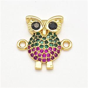 Owl Charms Copper Connector Micro Pave Zirconia Gold Plated, approx 10-15mm [FN41161]