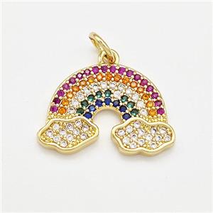 Rainbow Charms Copper Pendant Micro Pave Zirconia Gold Plated, approx 14-18mm [FN41165]