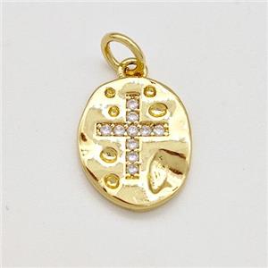 Copper Slice Pendant Pave Zircon Cross Gold Plated, approx 11-13mm [FN41169]