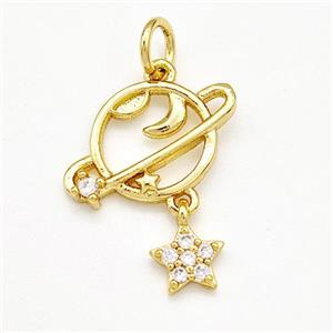 Copper Planet Pendant Pave Zircon Star Gold Plated, approx 6mm, 10mm [FN41176]