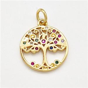 Copper Tree Of Life Pendant Pave Zircon Gold Plated, approx 14mm [FN41177]