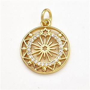 Copper Sun Pendant Pave Zircon Gold Plated, approx 15mm [FN41178]