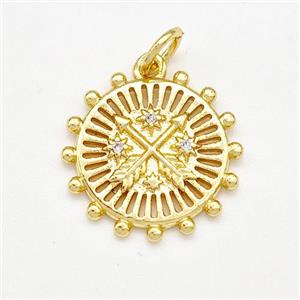 Arrow Charms Copper Coin Pendant Pave Zircon Gold Plated, approx 15mm [FN41182]