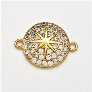 Copper Star Connector Pave Zircon Coin Gold Plated, approx 14mm [FN41183]