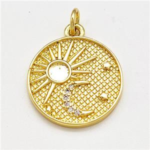 Copper Sun Moon Pendant Pave Zircon Gold Plated, approx 17mm [FN41185]