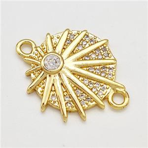 Copper Sun Charms Connector Pave Zircon Gold Plated, approx 18mm [FN41188]