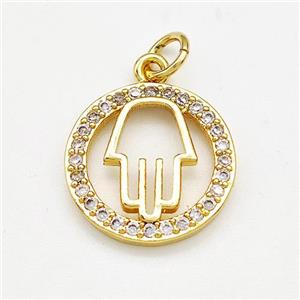 Hamsahand Charms Copper Pendant Pave Zircon Gold Plated, approx 15mm [FN41190]