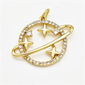 Copper Planet Pendant Pave Zircon Gold Plated, approx 18mm [FN41192]