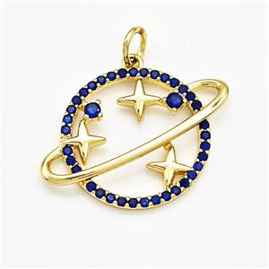 Copper Planet Pendant Pave Blue Zirconia Gold Plated, approx 18mm [FN41193]