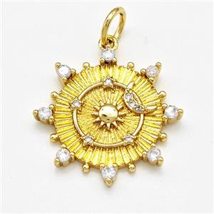 Copper Sun Moon Pendant Pave Zirconia Gold Plated, approx 21mm [FN41195]
