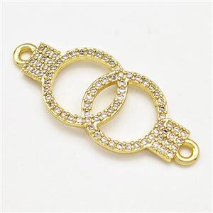 Double Circles Copper Connector Pave Zircon Gold Plated, approx 12.5-26mm [FN41197]