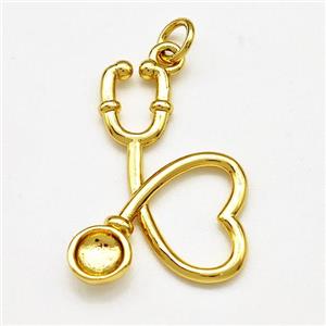 Medical Charms Copper Stethoscope Pendant Gold Plated, approx 18-24mm [FN41198]