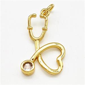 Medical Charms Copper Stethoscope Pendant Pave Zircon Gold Plated, approx 18-24mm [FN41199]