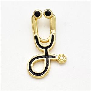Medical Charms Copper Stethoscope Pendant Black Painted Gold Plated, approx 12-20mm [FN41206]
