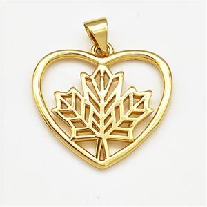 Copper Heart Pendant Maple Leaf Gold Plated, approx 22mm [FN41208]