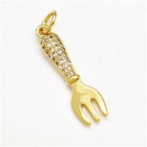 Fork Charms Copper Pendant Pave Zircon Gold Plated, approx 7-23mm [FN41219]