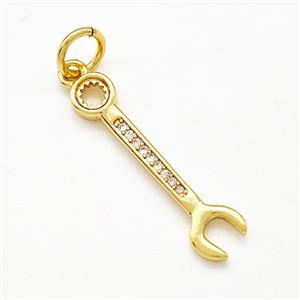 Spanner Charms Copper Pendant Pave Zircon Gold Plated, approx 6-24mm [FN41221]