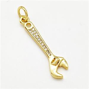 Spanner Charms Copper Pendant Pave Zircon Gold Plated, approx 7-25mm [FN41222]